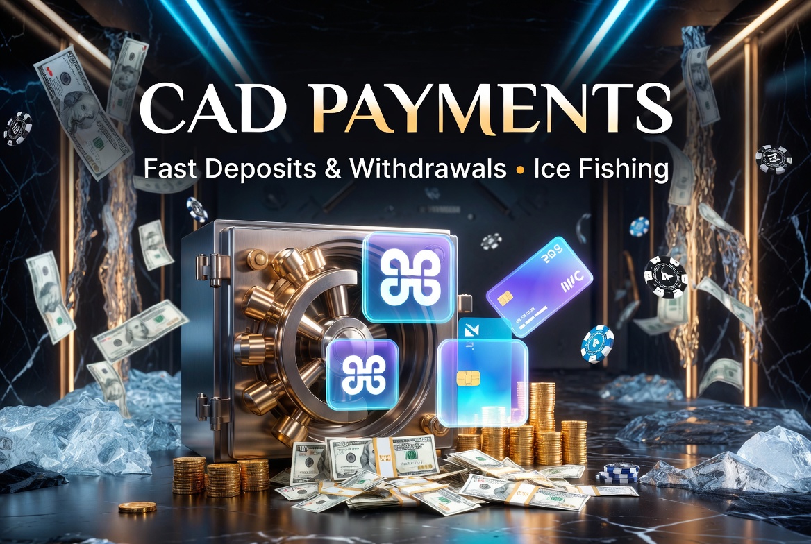Ice Fishing cashier showing CAD payment options for Canadian players